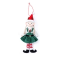 Christmas elf plush ornament with reindeer hat and green overall dress for tree decor - Female Elf with Suspender Skirt