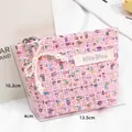 Pink tweed coin purse with pearl bow keychain charm and textured woven fabric finish - Elegant Tweed Style / Pink