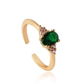 Adjustable gold plated ring with oval emerald zircon and side accent diamonds - One Size (Adjustable Open) / Oval Green Stone Six-Prong Luxury Style (JZ353-5)