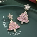 Sparkling pink rhinestone Christmas tree earrings in gold finish, size 4.3cm by 2.4cm - Pink and Gold Rhinestone Christmas Tree-SD61310
