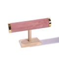Espositore per gioielli a T in velluto rosa con base in legno per bracciali e orologi - Velluto Rosa