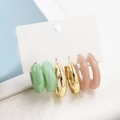 Minimalist 3-pair earring set featuring green resin, gold metal, and pink hoops - Green Gold Pink Hoop Combo (46)