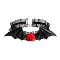 Gothic bat wing choker with red rose and lace ruffles on plain white background - 5# Black Bat Wings Red Rose Lace Choker