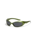 Y2K future style metallic green wrap-around cycling sunglasses with dark grey lenses - Wilderness Green