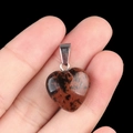 Pendentif coeur 16mm en pierre naturelle avec texture tachetée brune et noire à la main - Obsidienne Acajou