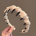 Detailed view of polka dot headband with inner anti-slip teeth and pleated chiffon fabric - Polka Dot High Top / Cream Rice