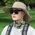 Khaki wide brim sun hat with adjustable chin strap and camo neck gaiter set - Khaki (Triangle Label 12cm)