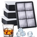 6-cavity black silicone large square ice cube mold with lids for whiskey cooling - 6-Square Ice Tray with Lid Black