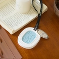 White oval scented plaster wax tablet with blue ROMAN relief and black ribbon - Wild Bluebell - Oval