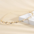 Serre-tête doré élégant avec feuilles en métal, strass marquise et opales - Feuille de Métal Or