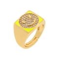 Smiley face signet ring in 18K gold plated copper with yellow enamel and pavé zircons - US 7 / Yellow Square Micro-pave Smiley