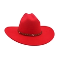 Western style bright red wool felt cowboy hat with silver star studs and brown band - One Size / Red