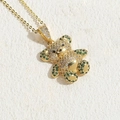 Golden bear pendant necklace inlaid with sparkling green and white zircons for women - Green Zirconia