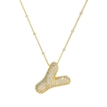 Détail du collier lettre L plaqué or 18K avec zircons scintillants et chaîne perlée - Lettre Y (Pendentif + Chaîne à billes)