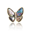 Elegant gold butterfly brooch with iridescent abalone shell wings and sparkling crystals - KC0011 Abalone Shell