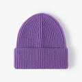 Classic purple ribbed knit beanie cap for men and women with thick fold-over cuff design - One Size / Heather Purple