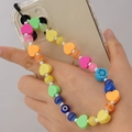 Lanière de téléphone en perles colorées avec breloques cœur, mauvais œil et smiley - ZSZC15-Style Multi-élément Arc-en-ciel