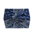 Navy blue bohemian wide headband featuring classic white paisley print and center knot - Navy Paisley