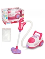 Detailed components of kids toy vacuum cleaner set with accessories and packaging box - 0535# Large Pink Vacuum Playset