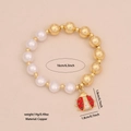 Imitation pearl beaded bracelet featuring a copper ladybug charm with sparkling crystals - Micro-inlaid Diamond Ladybug Style (8#)