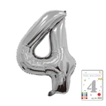 Silver number 4 foil balloon with metallic finish and retail cardboard packaging - 40-inch Silver 4-strap Paper Card