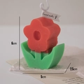 Candela profumata a tulipano rosso fatta a mano con base verde e tag, misura 6x5x2,5 cm - Fiore Rosso Foglia Verde Chiaro