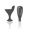 Detailed view of asymmetrical black cocktail glass and chicken drumstick stud earrings - 190-Bottle Glass / Black