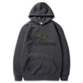 Dark charcoal Christmas hoodie featuring Merry Christmas print and front kangaroo pocket - S / Dark Gray