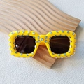 Kids yellow square sunglasses with colorful rhinestones and dark lenses for girls - Yellow
