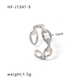 Minimalist silver-toned adjustable chain link heart ring with textured oval loops - Adjustable Open / Chain Link Style (HF-J1341-S)