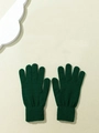 Detailed close-up of dark green knitted gloves featuring ribbed elastic cuffs and fine texture - One Size / Dark Green