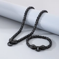 Conjunto de joyas de serpiente en acero inoxidable negro 6mm con collar y brazalete - 45cm / Set de Circonita Negra