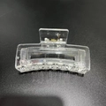 Extra large 13cm transparent rectangular shark hair claw clip with golden metal spring - Glossy Clear - Square 8.5cm