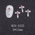 Macro shot of silver gothic cross nail art charms with wings and pink rhinestones - Silver Bat Wing Cross with Pink Stone (A255)