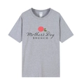 Light gray Mother's Day Brunch t-shirt with red rose print and casual short sleeves - XS / Tops / Gray