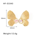 Golden butterfly wing earrings with iridescent gems and dimensions 38mm x 24mm - Butterfly Wing Gemstone Inlaid Style (HF-E3343) / Gold