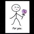 Creative amethyst heart stone on gift card with stick figure holding the purple gem - Lilac Stone