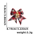 Red and black plaid Christmas bow ornament with gold holly leaves and small bells - Style I