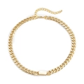 Hip-hop style chunky gold-plated curb chain necklace with a smooth rectangular plaque - Gold