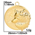 Golden stainless steel wolf head charm pendant with dimensions 30mm x 26mm for DIY jewelry - Wolf Head Round Plate / Gold