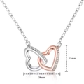 Two-tone interlocking double heart necklace with crystal inlay, 28mm x 15mm size - Large Double Heart Necklace (762)
