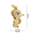 Detail view of a gold seahorse pendant with white zircon stones and blue gem eye - DZY-2947