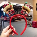 Red plush Christmas headband with cute plaid gingerbread men and brown antlers - Plush Toy