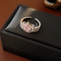 Macro shot of silver star-shaped ring with pink stone on a black jewelry gift box - Pink Star Crown Style / Adjustable Open / Silver