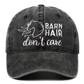 Πλυμένο μαύρο καπέλο μπέιζμπολ με κέντημα Barn Hair Don't Care και σιλουέτα αλόγου - Ρυθμιζόμενο / Μαύρο