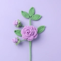 Hand-crocheted purple camellia branch with blooming flower and buds for decoration - Purple