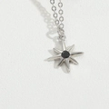 Macro shot of silver eight-pointed star pendant with black gemstone on white leather - Black Zircon(Silver)