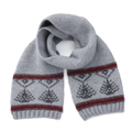 Détail de la maille du foulard Fair Isle gris avec rayures rouges et motifs géométriques - Foulard / Gris clair