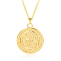 Golden stainless steel necklace featuring a round owl relief coin pendant with Greek letters - Gold Color Pendant Necklace