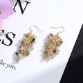 Handmade gold drop earrings featuring natural raw labradorite stones in a cluster design - Gold Hook Style / Grey Green Chip Stone